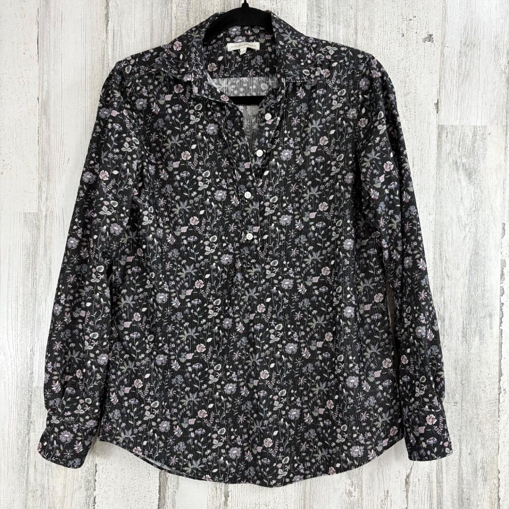Ann Mashburn Shirt Sz S Corduroy Black Purple Floral Button Down Popover